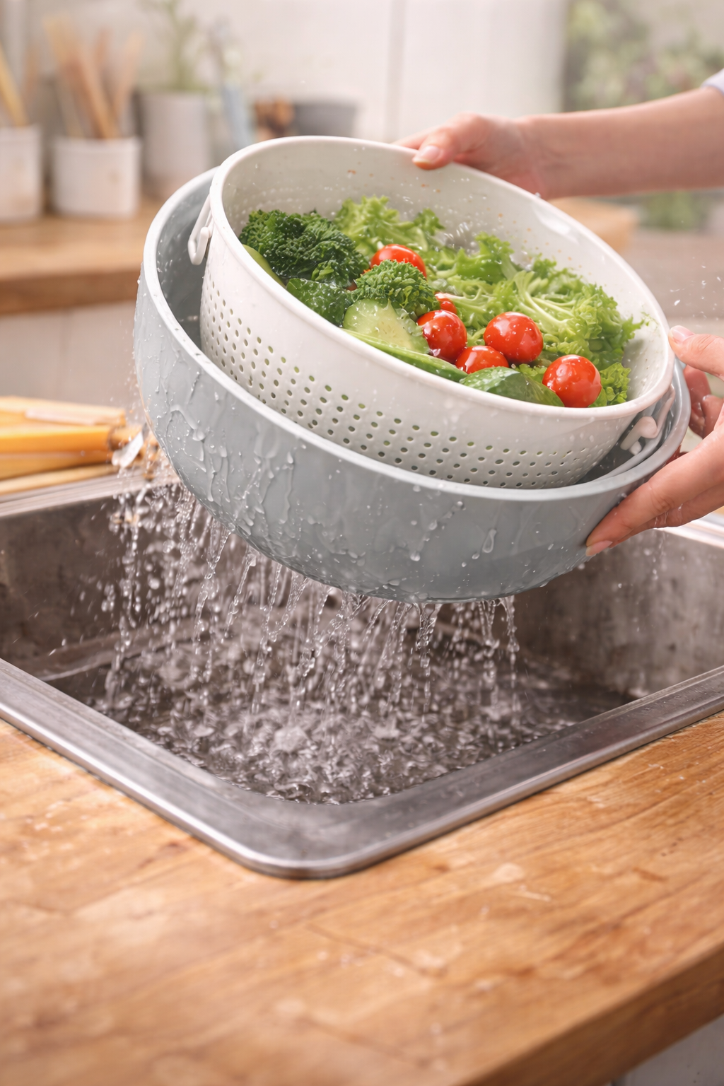 BPA-Free Double Layer Rotatable Strainer Basket