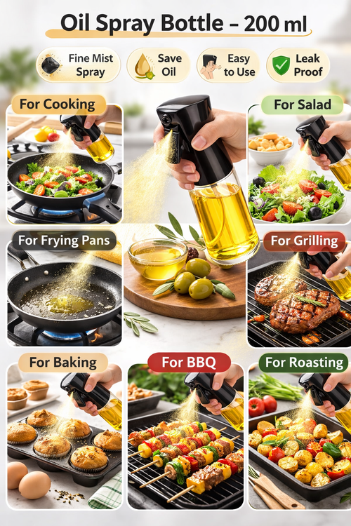 200ml Oil Spray Bottle – Fine Mist Glass Dispenser for Cooking, Baking & BBQ
